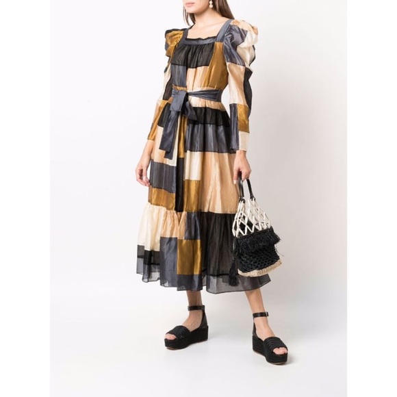 NWT Ulla Johnson Ismene Patchwork Cotton Silk dress - Picture 7 of 12